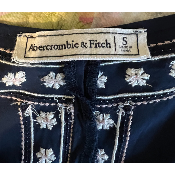 Abercrombie Fitch Womens Top Size S Dark Blue Boho Embroidered Tassel Loosefit - Picture 2 of 9